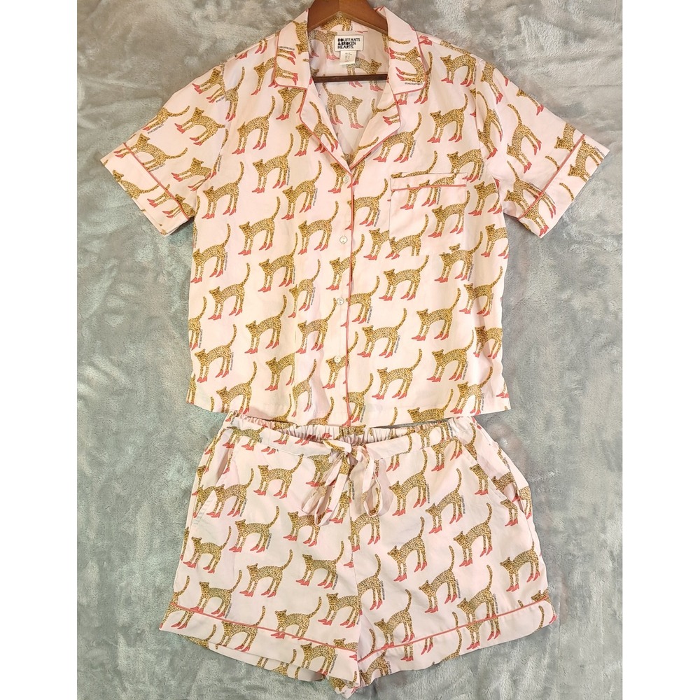 Bouffants Broken Hearts Pajama Set Womens M Pink Cheetah Leopard Heels Lounge